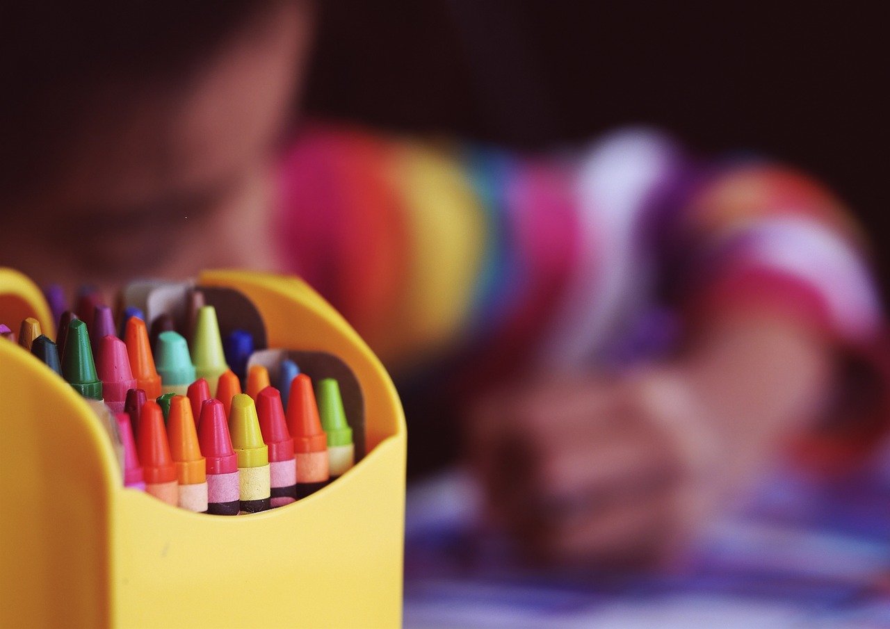 crayons, coloring, child